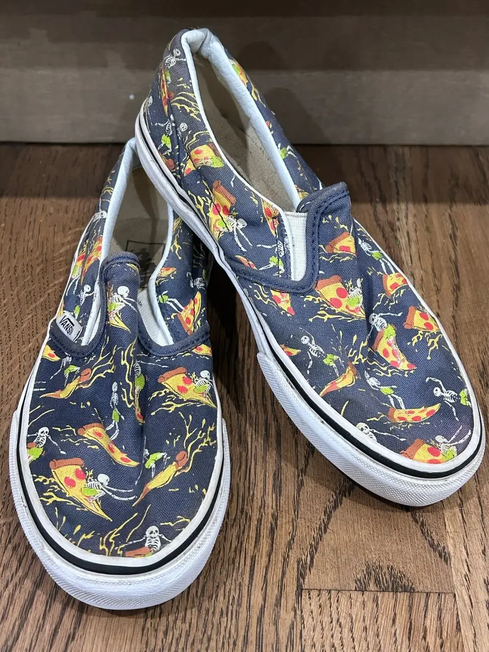 Vans Classic SlipOn Pizza Surf Vintage Indigo Skeleton Shoe Youth Sz 3 Halloween